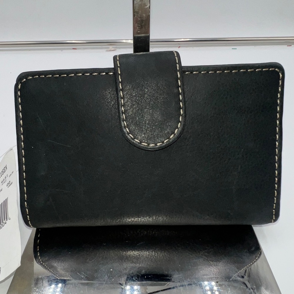 VAN HEUSEN Black Genuine Leather Bifold Wallet Clutch Coin Purse